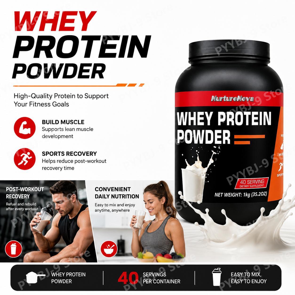 Nutrition Of Fitness - NurtureNova ホエイプロテインパウダー ミルク風味 筋肉増強、スポーツリカバリー、フィットネストレーニングのための栄養補給 1KG 40食分