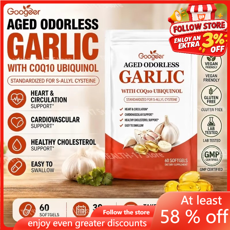 Coq10 Ubiquinol Softgel - グーガー エイジド オドレス ガーリック ソフトジェル（コエンザイムQ10、ユビキノール、ビタミンK2（MK-7）配合）血行促進・コレステロールサポート用 60ソフトジェル